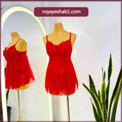لباس خواب دامن دار قلبی فنردار همراه با جوراب کد 1805