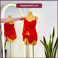 لباس خواب دامن دار قلبی فنردار همراه با جوراب کد 1805